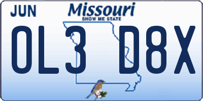 MO license plate OL3D8X