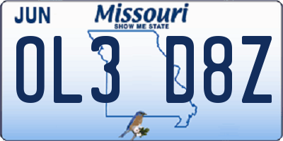 MO license plate OL3D8Z