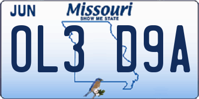 MO license plate OL3D9A