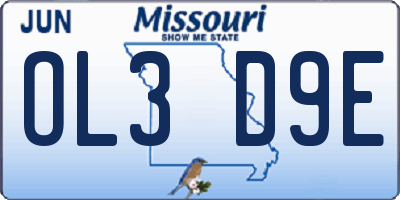 MO license plate OL3D9E