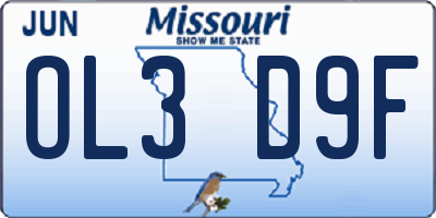 MO license plate OL3D9F