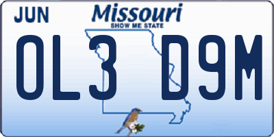 MO license plate OL3D9M