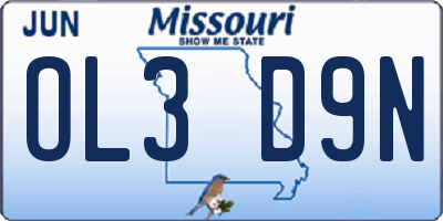 MO license plate OL3D9N