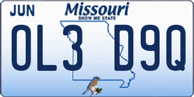 MO license plate OL3D9Q