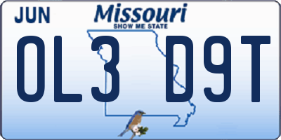 MO license plate OL3D9T