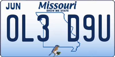 MO license plate OL3D9U