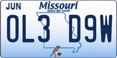 MO license plate OL3D9W