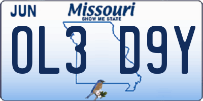 MO license plate OL3D9Y