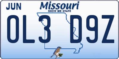 MO license plate OL3D9Z