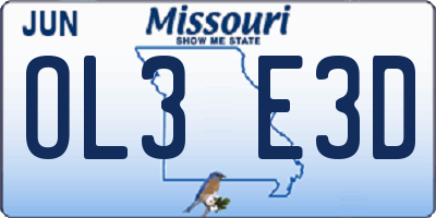 MO license plate OL3E3D