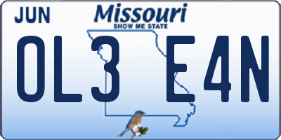 MO license plate OL3E4N