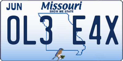 MO license plate OL3E4X