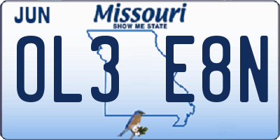 MO license plate OL3E8N