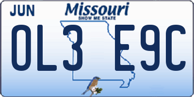 MO license plate OL3E9C