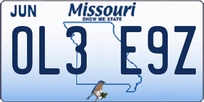 MO license plate OL3E9Z