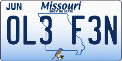 MO license plate OL3F3N