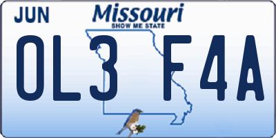 MO license plate OL3F4A