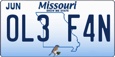 MO license plate OL3F4N