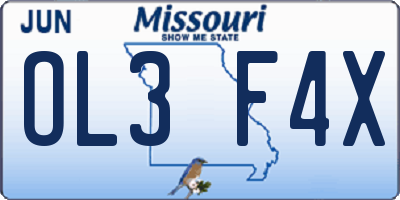 MO license plate OL3F4X