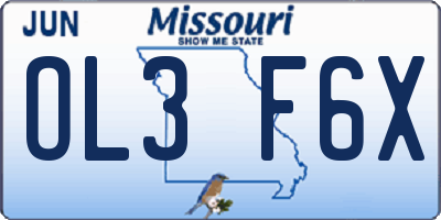 MO license plate OL3F6X