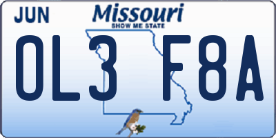 MO license plate OL3F8A