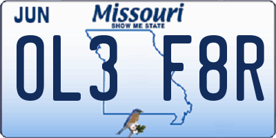 MO license plate OL3F8R