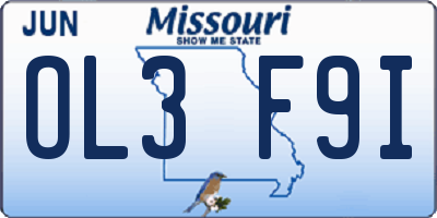 MO license plate OL3F9I