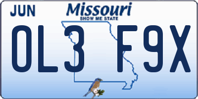 MO license plate OL3F9X