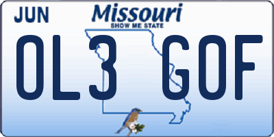 MO license plate OL3G0F