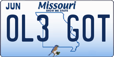 MO license plate OL3G0T