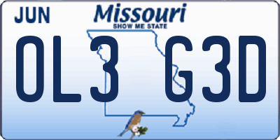 MO license plate OL3G3D