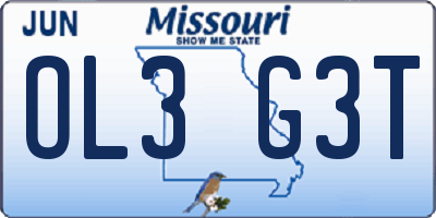 MO license plate OL3G3T