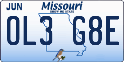 MO license plate OL3G8E