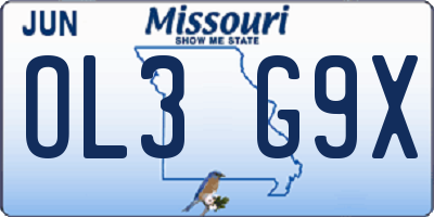 MO license plate OL3G9X