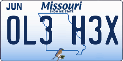 MO license plate OL3H3X