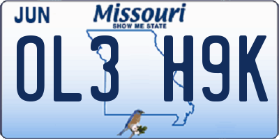 MO license plate OL3H9K