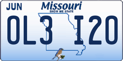 MO license plate OL3I2O