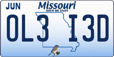 MO license plate OL3I3D