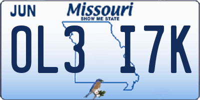 MO license plate OL3I7K
