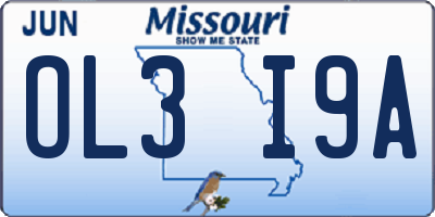MO license plate OL3I9A
