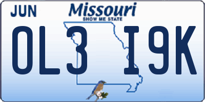 MO license plate OL3I9K