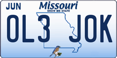 MO license plate OL3J0K