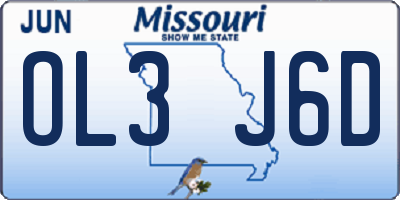MO license plate OL3J6D