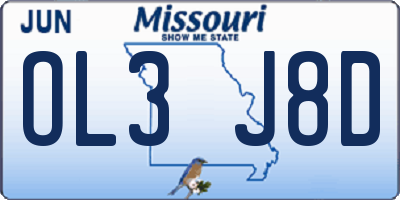 MO license plate OL3J8D