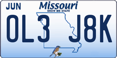 MO license plate OL3J8K