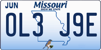 MO license plate OL3J9E