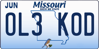 MO license plate OL3K0D