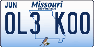 MO license plate OL3K0O