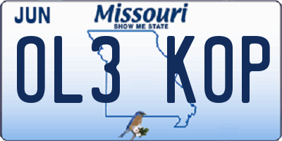 MO license plate OL3K0P