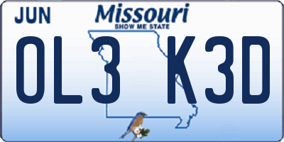 MO license plate OL3K3D